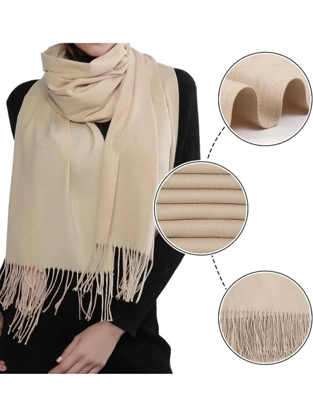 Women's Beige Wedding Bridal Scarf Pashmina Shawls Long Large Scarves